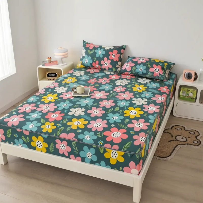 Protège matelas anti-acarien motif fleuri devant