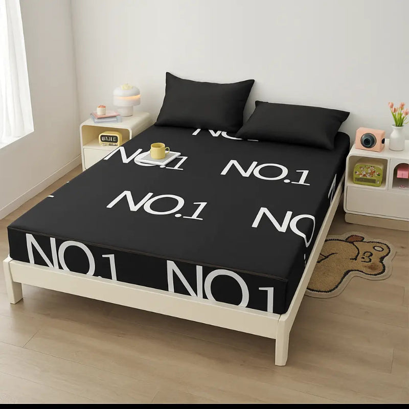 Protège matelas anti-acarien typographique noir zoom detail