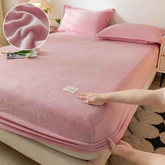 Housse-de-matelas-en-velour-rose