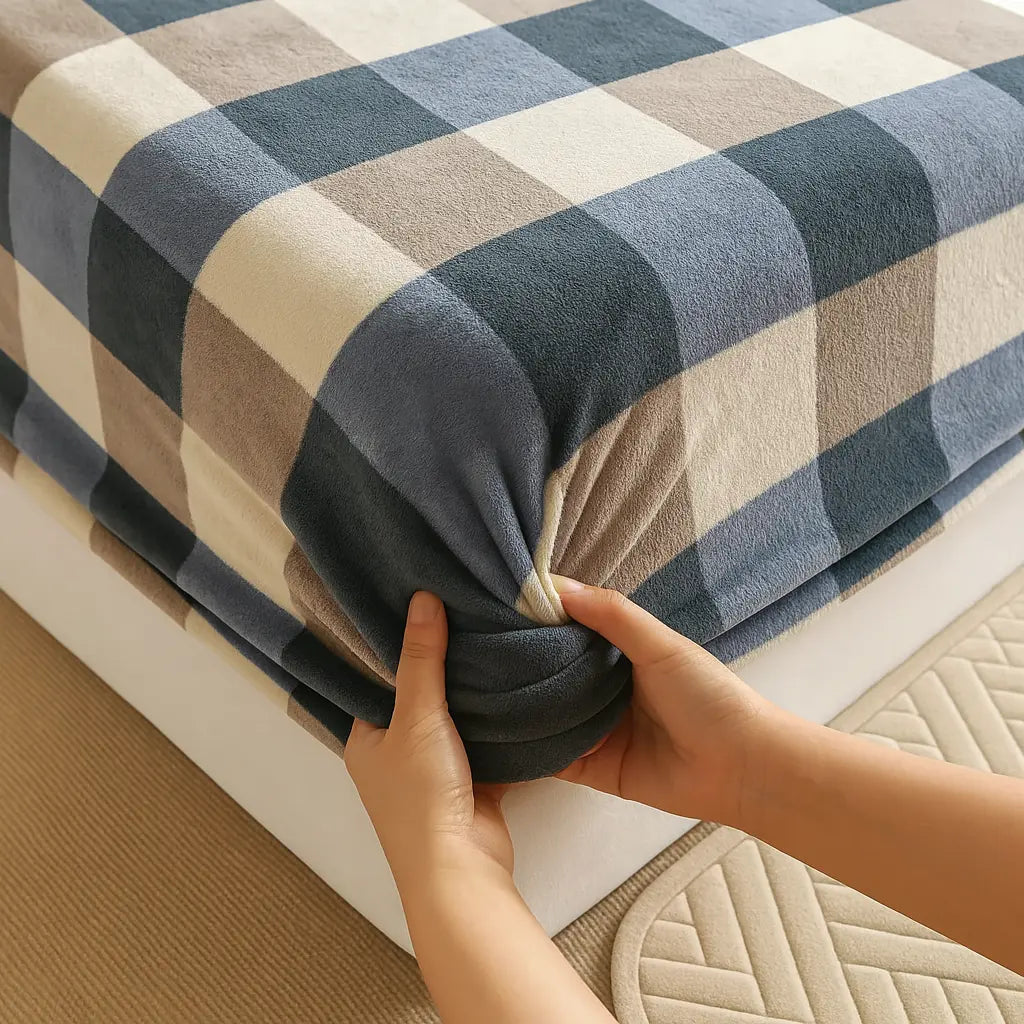 Housse-de-matelas-integrale-a-carreaux-en-velours-cote