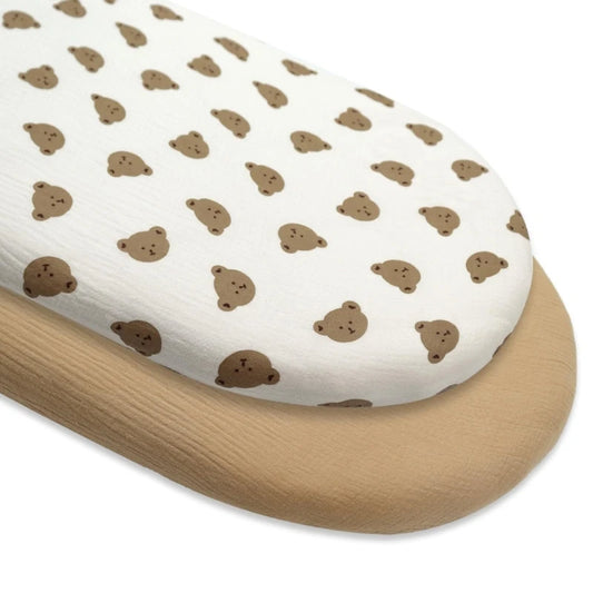 Housse de matelas bébé motifs oursons & beige (lot de 2)