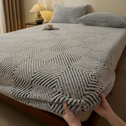 Housse de matelas intégrale gris clair à texture géométrique – sans taies d’oreiller
