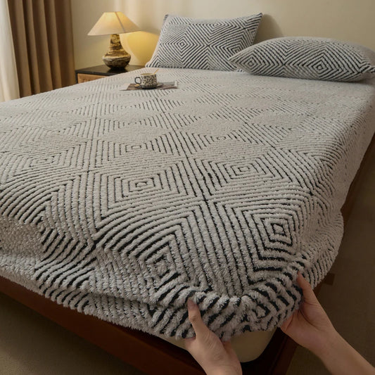 Housse de matelas intégrale gris clair à texture géométrique – sans taies d’oreiller
