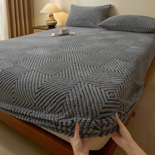 Housse de matelas intégrale gris foncé à texture géométrique – sans taies d’oreiller