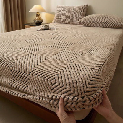 Housse de matelas intégrale kaki texturée à motif géométrique – sans taies d’oreiller