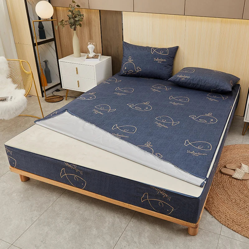 Protège-matelas imperméable baleines bleues