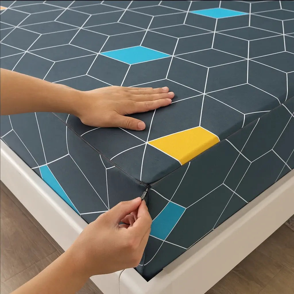 Protège matelas anti-acarien cubes colorés devant