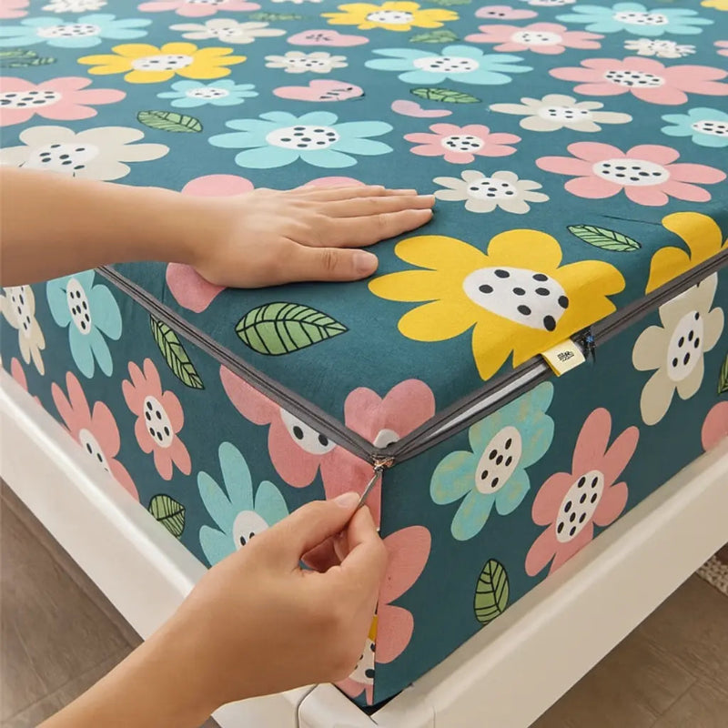 Protège matelas anti-acarien motif fleuri cote
