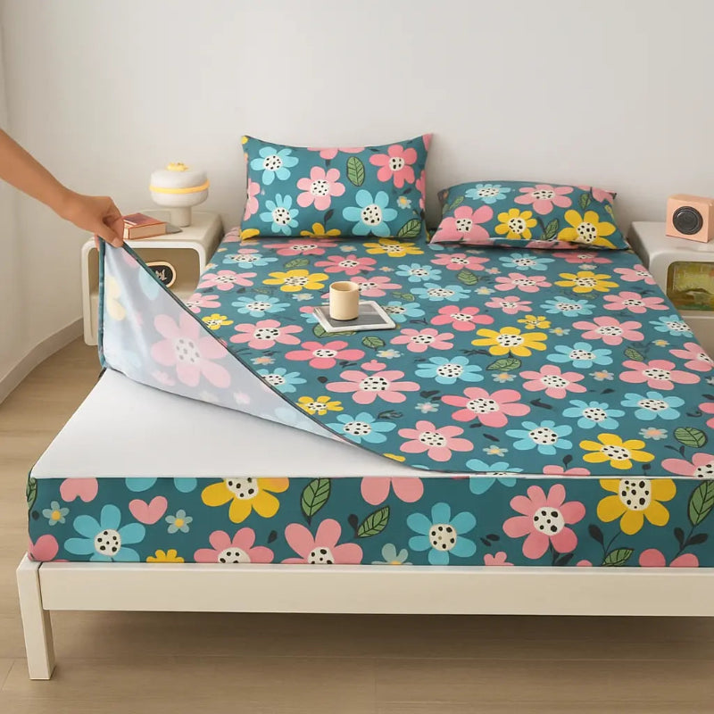 Protège matelas anti-acarien motif fleuri zoom detail