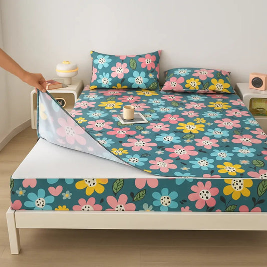 Protège matelas anti-acarien motif fleuri zoom detail