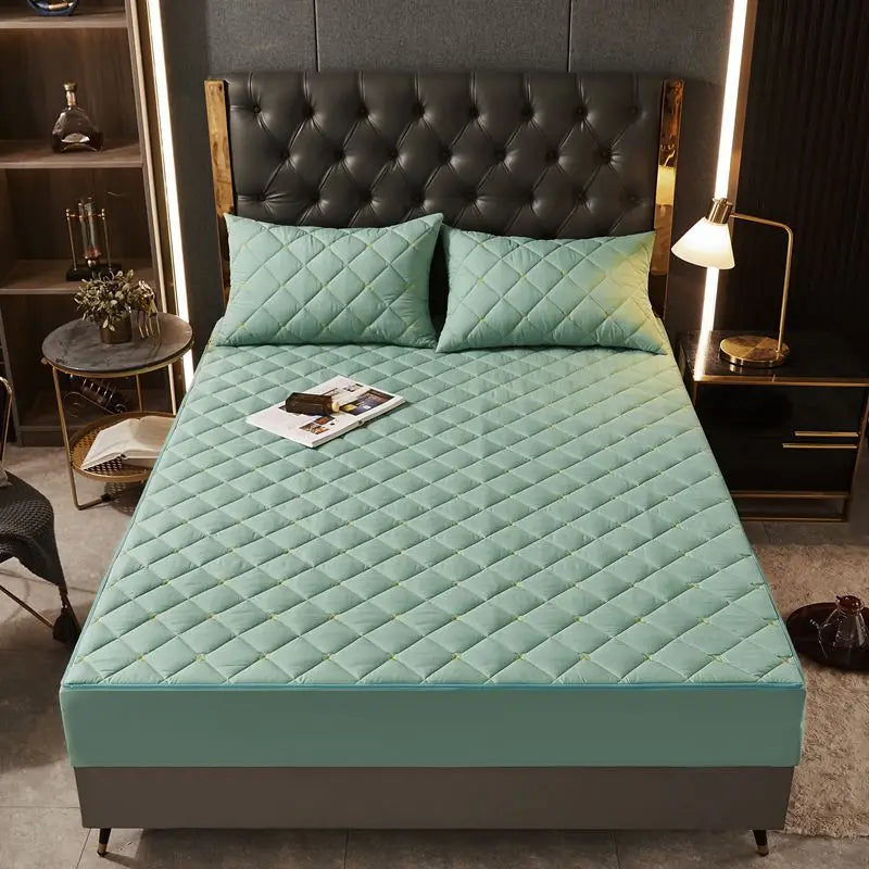 Housse de matelas anti-acarien verte capitonnée