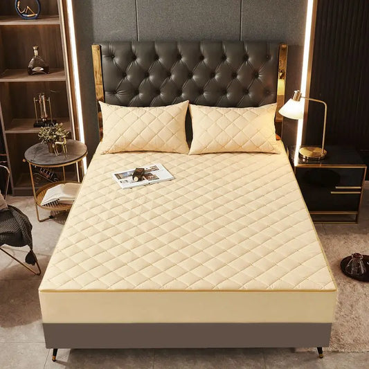 Housse de matelas anti-acarien beige capitonnée