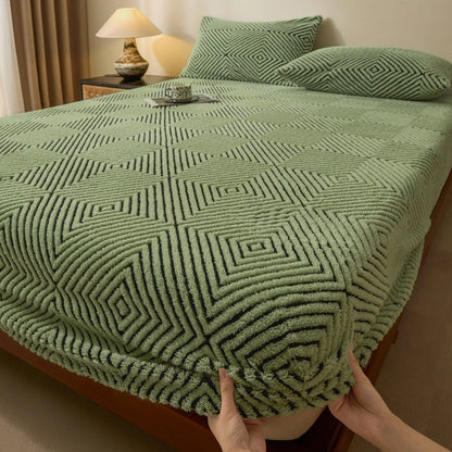 Housse de matelas intégrale verte à relief géométrique – sans taies d’oreiller