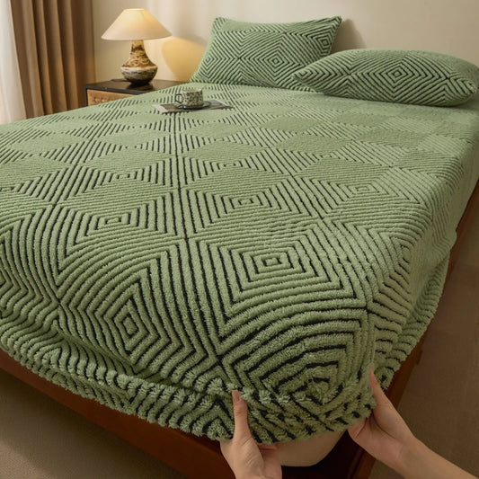 Housse de matelas intégrale verte à relief géométrique – sans taies d’oreiller
