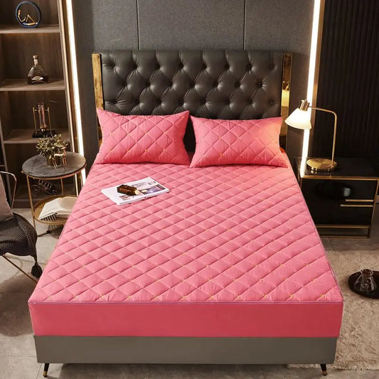 Housse de matelas anti-acarien rose capitonnée