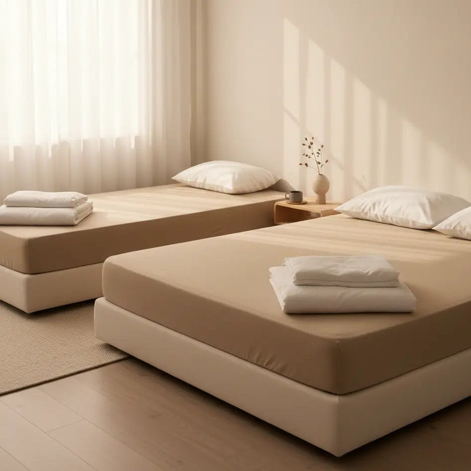 Taille deux lits beige