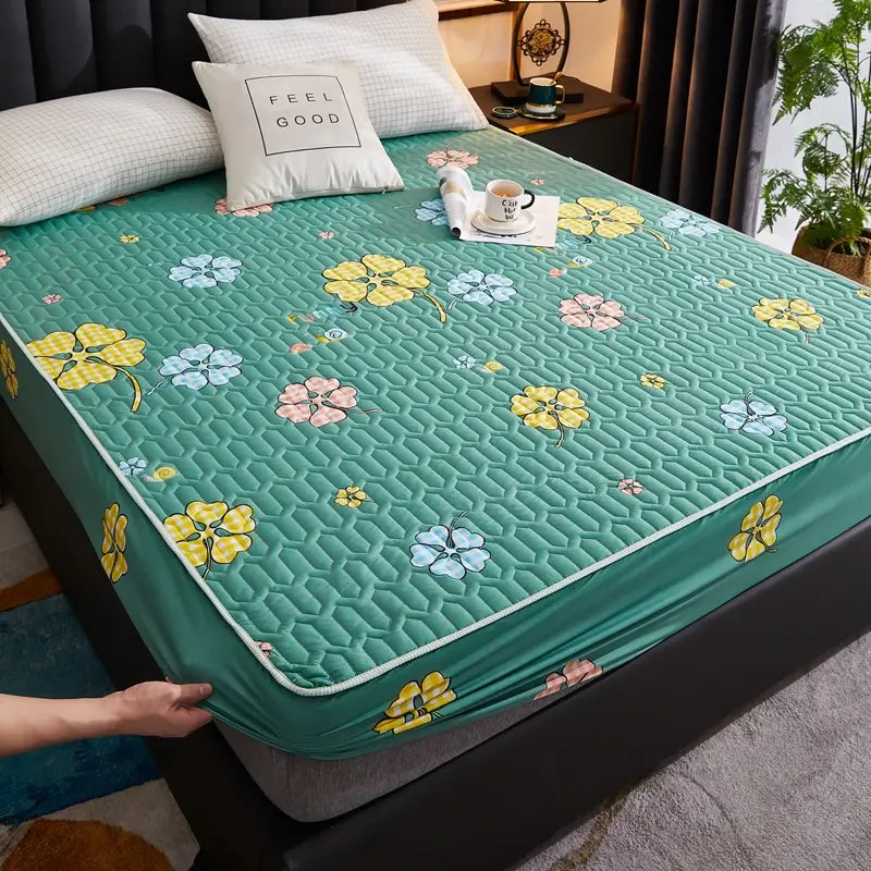 housse-de-matelas-impermeable-vert-fleurs-printanieres