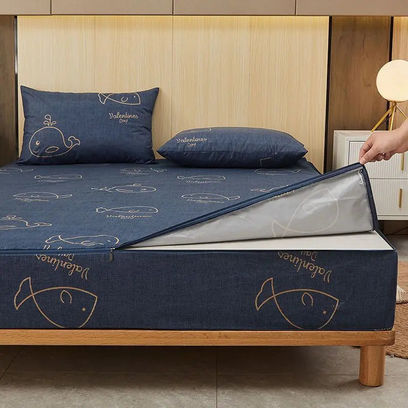Protège-matelas imperméable baleines bleues devant