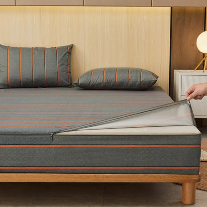 Protège-matelas imperméable rayures orange zoom detail